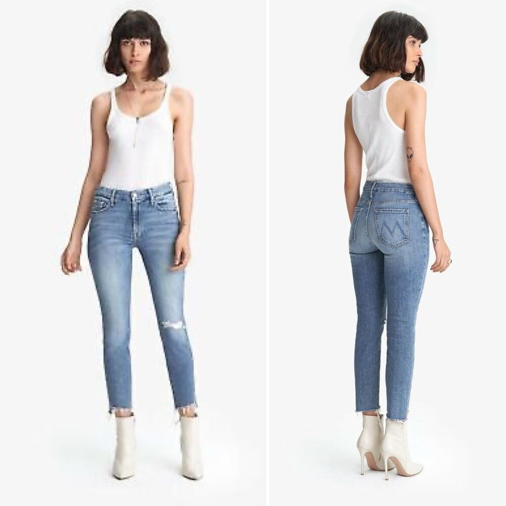 Mother Womens Jeans Sz 28 Looker Ankle Step Fray Skinny Distressed Stretch Denim